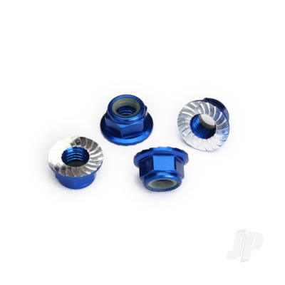 5mm Flanged Nylon Lock Nuts Blue - 4pcs