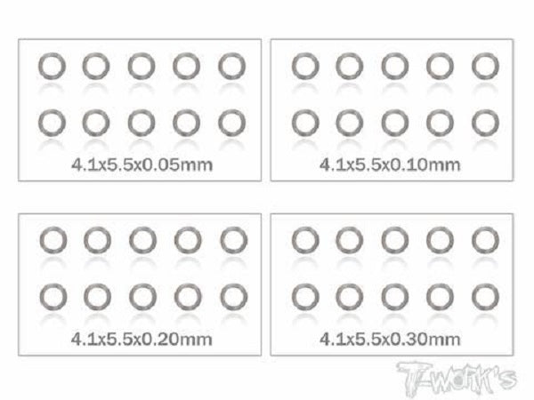 4mm Shim Washer Set - 10pcs each 0.05/0.1/0.2/0.3mm