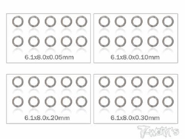 6mm Shim Washer Set - 10pcs each 0.05/0.1/0.2/0.3mm