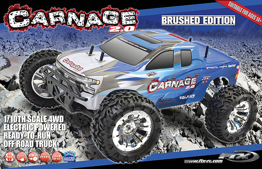 Carnage 2.0 1/10th Brushed Truck Ready To Run - Blue