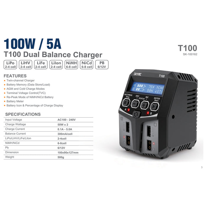 T100 Battery Charger - Lipo / Nimh / Nicd / Pb