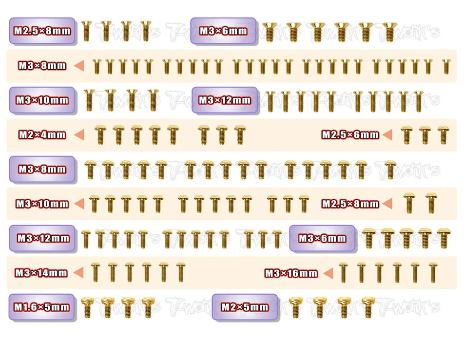 RC10B74.2 Gold Plated Steel Screw Set - 130pcs