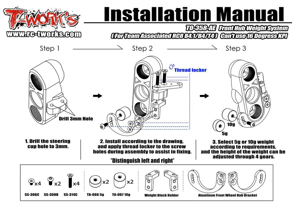 Front Hub Weight System for Team Associated RC8B4.1 (Can't use 16Deg KPI)