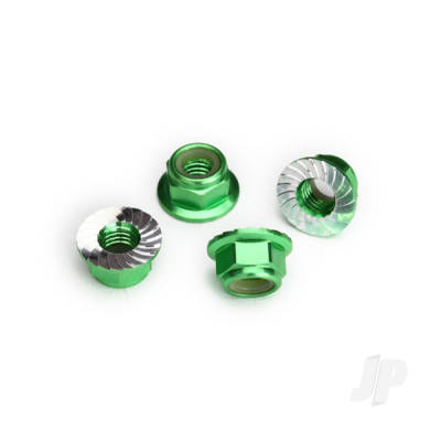 5mm Flanged Nylon Lock Nuts Green - 4pcs