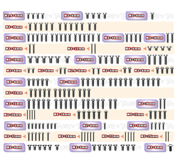 Titanium Screw Set (UFO Head) for Kyosho MP11 - 188pcs