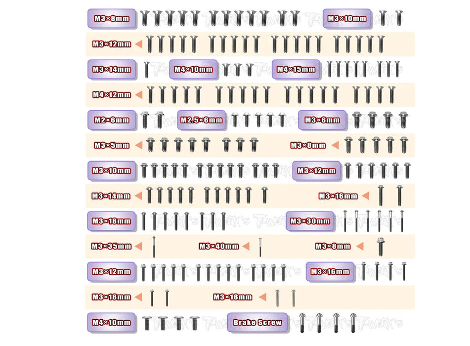 XB8 2023 Titanium UFO Head Screw Set 168pcs