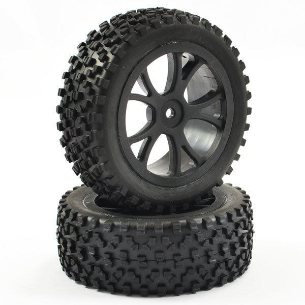 1/10th Mounted Cuboid Buggy Front Tyres 10 Spoke Black - pr