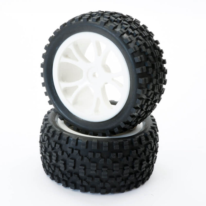 1/10th Mounted Cuboid Buggy Rear Tyres 10 Spoke White- pr
