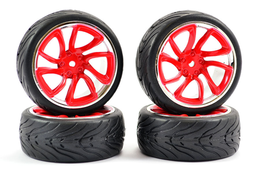 1/10th Street/Tread Tyres Tri-5 Red/Chrome Wheels - Set of 4