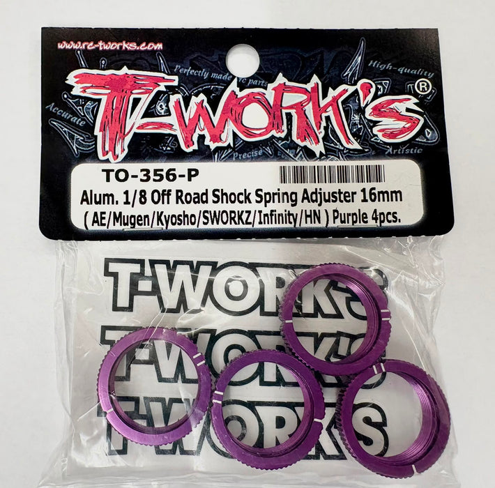 Alu 1/8th  Off Road Shock Spring Adjuster 16mm - Purple