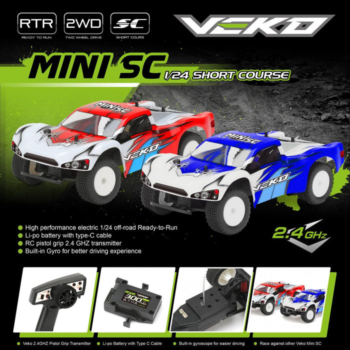 Short Course Rtr Veko VK0002-RD Mini SC 1/24 Short Course RTR with Gyro - Red — Herts RC ...