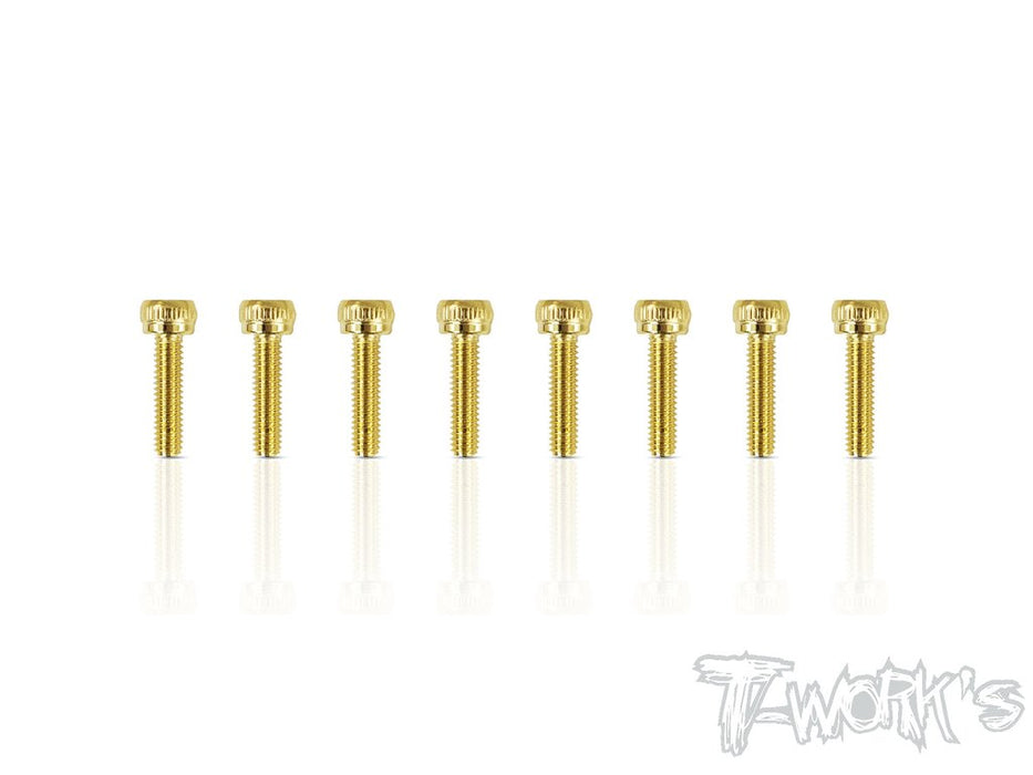 Gold Cap Head Screws 2.5 x 10mm - 8pcs