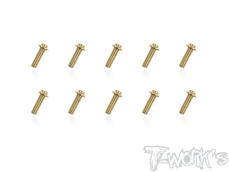 Gold Flanged Button Head Screw M3 x 10mm - 10pcs