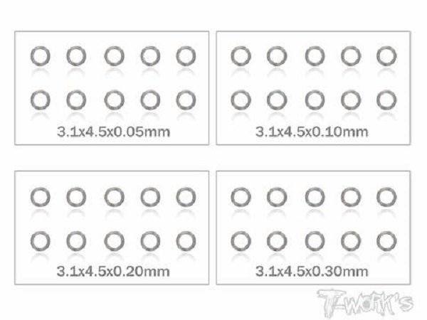 3mm Shim Washer Set - 10pcs each 0.05/0.1/0.2/0.3mm