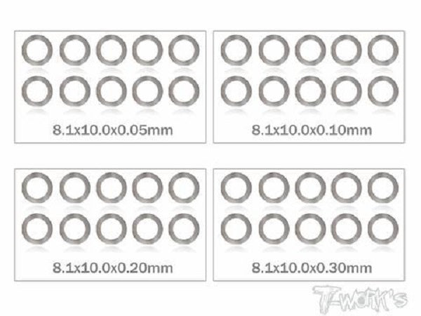 8mm Shim Washer Set - 10pcs each 0.05/0.1/0.2/0.3mm