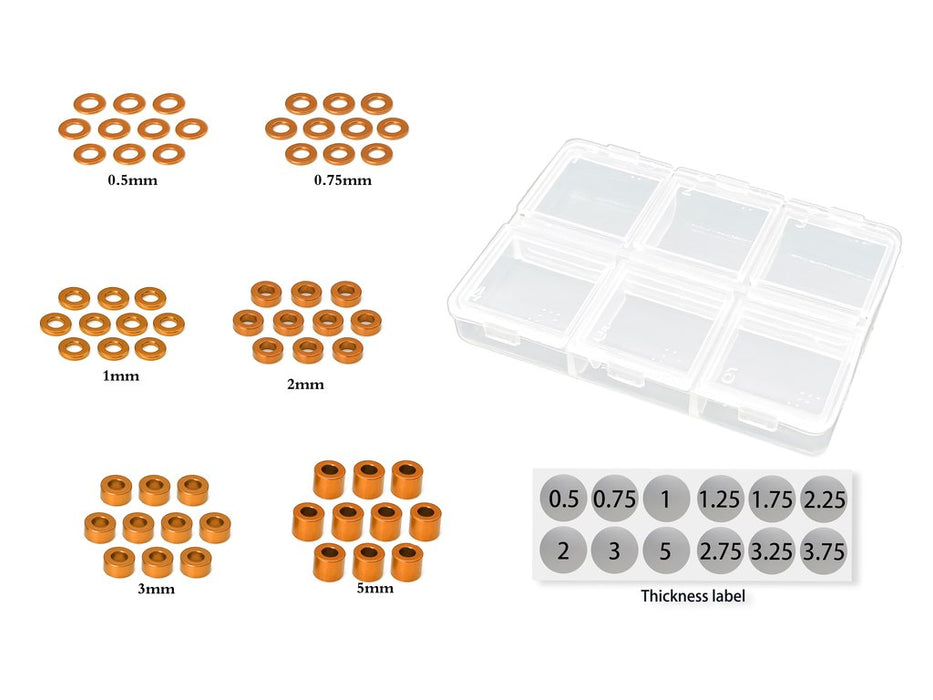 Alu 3mm Bore Washer Set Various Sizes - Orange