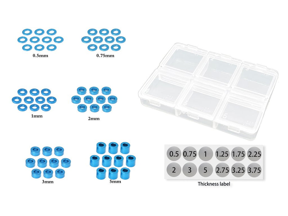 Alu 3mm Bore Washer Set Various Sizes - Tamiya Blue