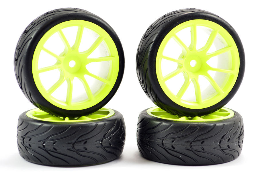1/10th On Road Street/Tread Tyres 10SP Neon Yellow Wheels - Set of 4
