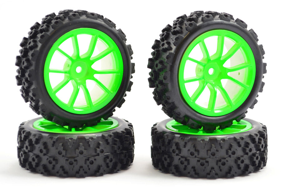 1/10th On Road Street/Rally Tyres 10SP Green Wheels - Set of 4