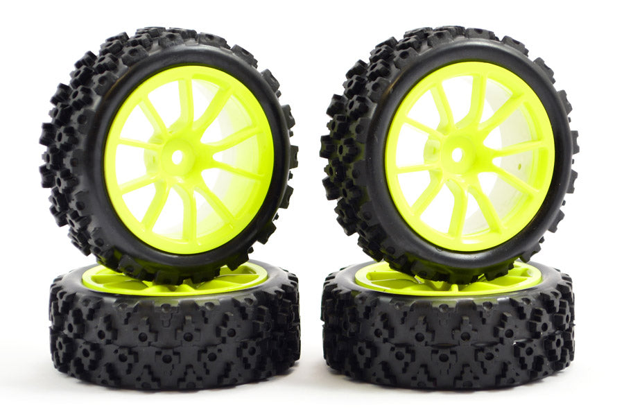 1/10th On Road Street/Rally Tyres 10SP Neon Yellow Wheels - Set of 4