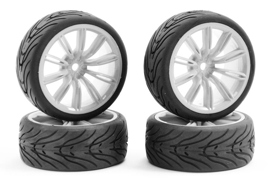 1/10th On Road Street/Tread Tyres 20SP White Wheels - Set of 4