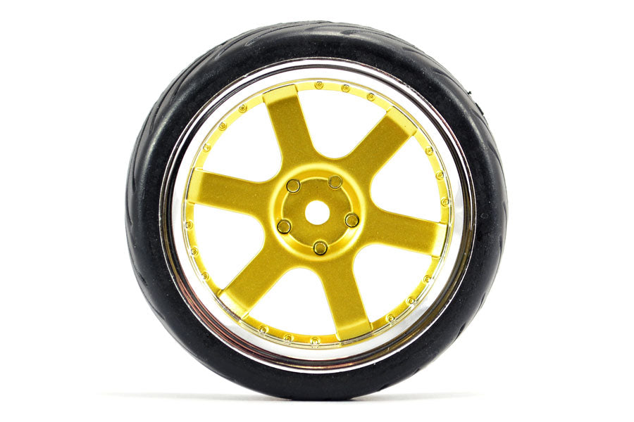 Street/Tread 1/10th On Road 6 Spoke Wheels & Tyres Gold/Chrome - Set of 4