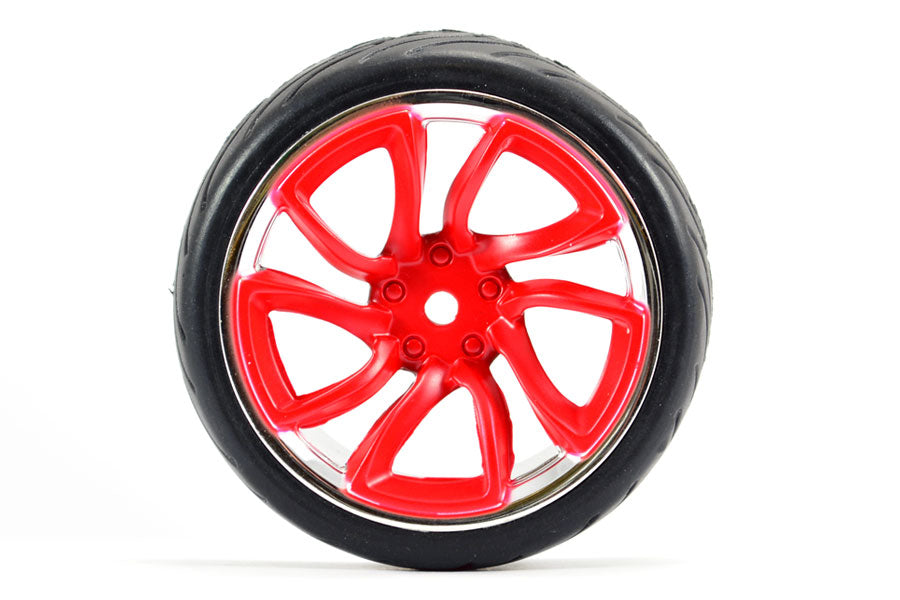 1/10th On Road Street/Tread Tyres Red/Chrome Wheels - Set of 4