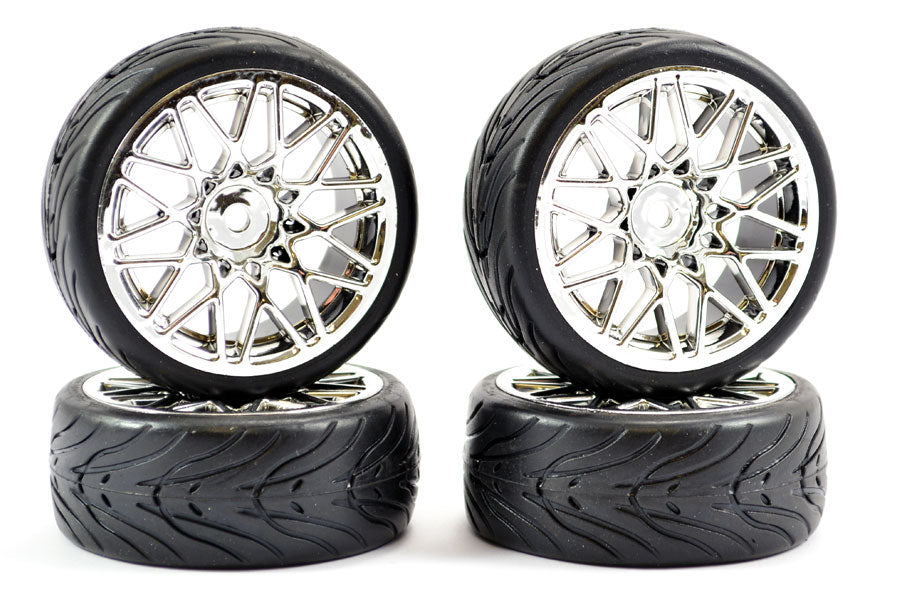 1/10th On Road Street/Tread Tyres Star Spoke Chrome Wheels - Set of 4