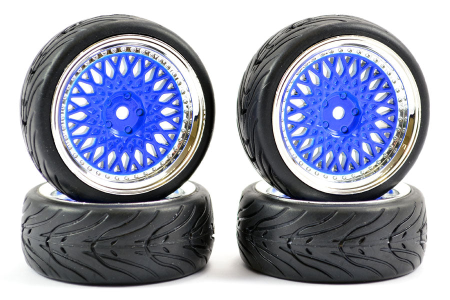 1/10th On Road Street/Tread Tyre Classic Blue/Chrome Wheels - Set of 4
