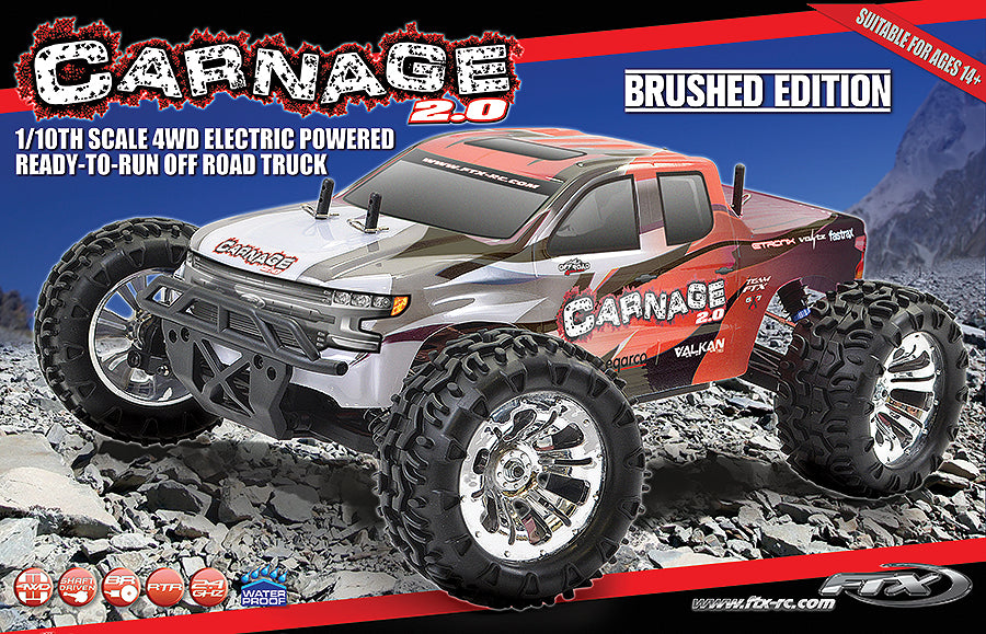 Carnage 2.0 1/10th Brushed Truck Ready To Run - Red
